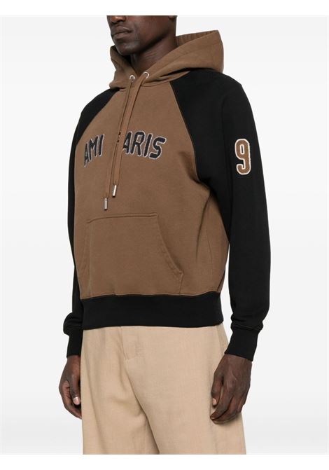 felpa hoodie patch uomo nera e marrone AMI PARIS | HSW768.7472162
